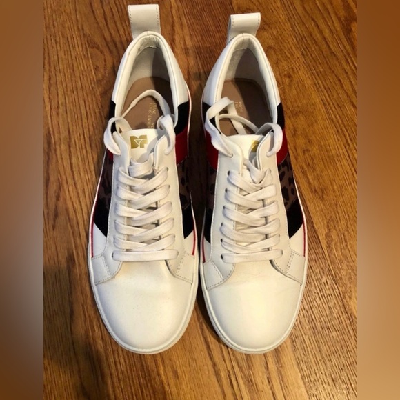 Diane von Furstenberg Leather Sneakers with Black, Red & Leopard Stripe Size 8 - Picture 4 of 6